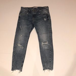 Zara 32W Blue Distressed Skinny Jeans